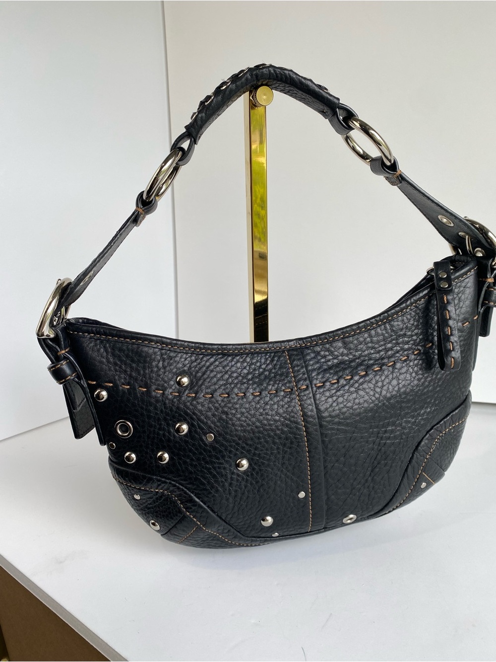 Coach Rare Studded Black Demi Soho Bag Shoulder Hobo Y2K - Picture 10 of 16
